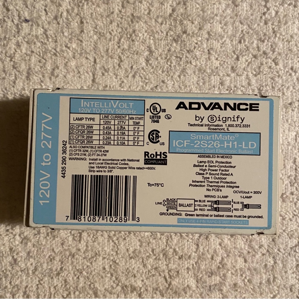 Signify Advance SmartMate ICF-2S26-H1-LD Compact Fluorescent Electronic Ballast